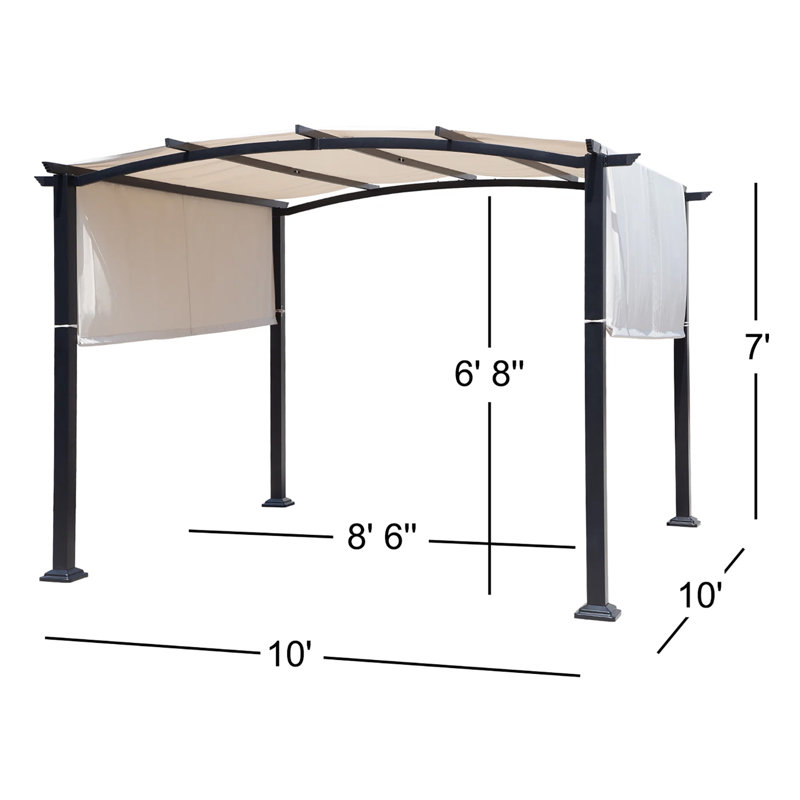 10x10 Ft Metal Arched Pergola with Adjustable Canopy – Outdoor Patio Structure for Backyard, Garden & Deck – Rust-Resistant Frame with Stylish Arch Design & Customizable Sun Shade