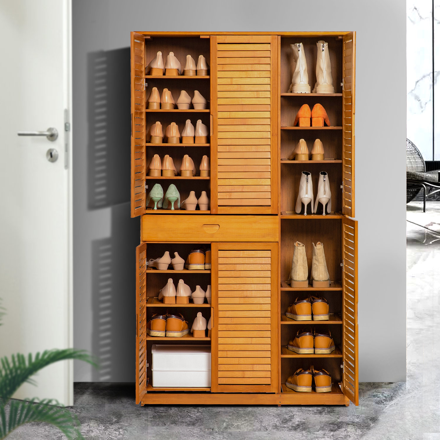 https://assets.wfcdn.com/im/43655723/compr-r85/2045/204514184/10-tiers-1-drawer-shoe-rack-bamboo-cabinet-43-pairs-storage-with-shutter-door-for-entryway-hallway.jpg