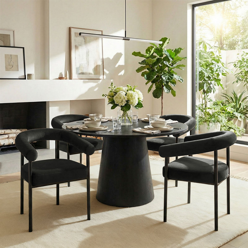 Heckman 5-Pieces Round Dining Table Sets, Black