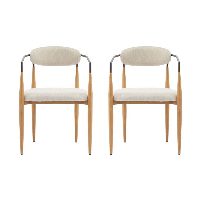 Nayalis Low Back Upholstered Dining Chairs, Beige Fabric, Maple/Coffee