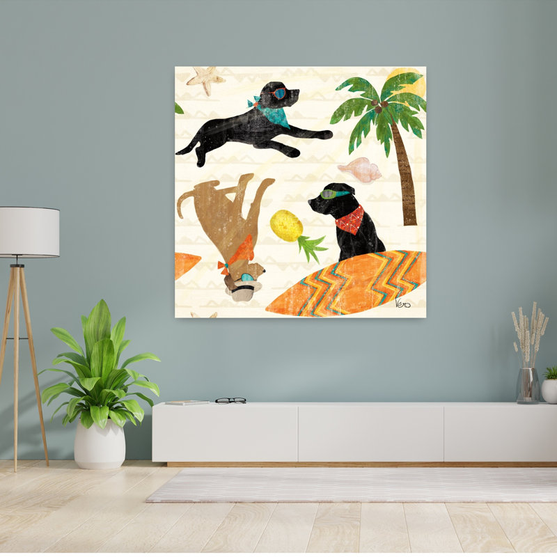 Good Good Vibes Pattern Ib Abstract Palm Tree Starfish Dog Coastal Art, H 48 po x l 48 po