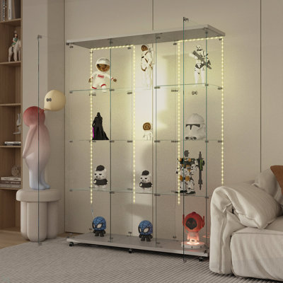Tempered Glass Display Cabinet, Wine Cabinet,Storage Cabinet,File Cabinet,With Bluetooth LED Light Strip,Lock On The Door,Equipped With Cast,Easy To M by Orren Ellis