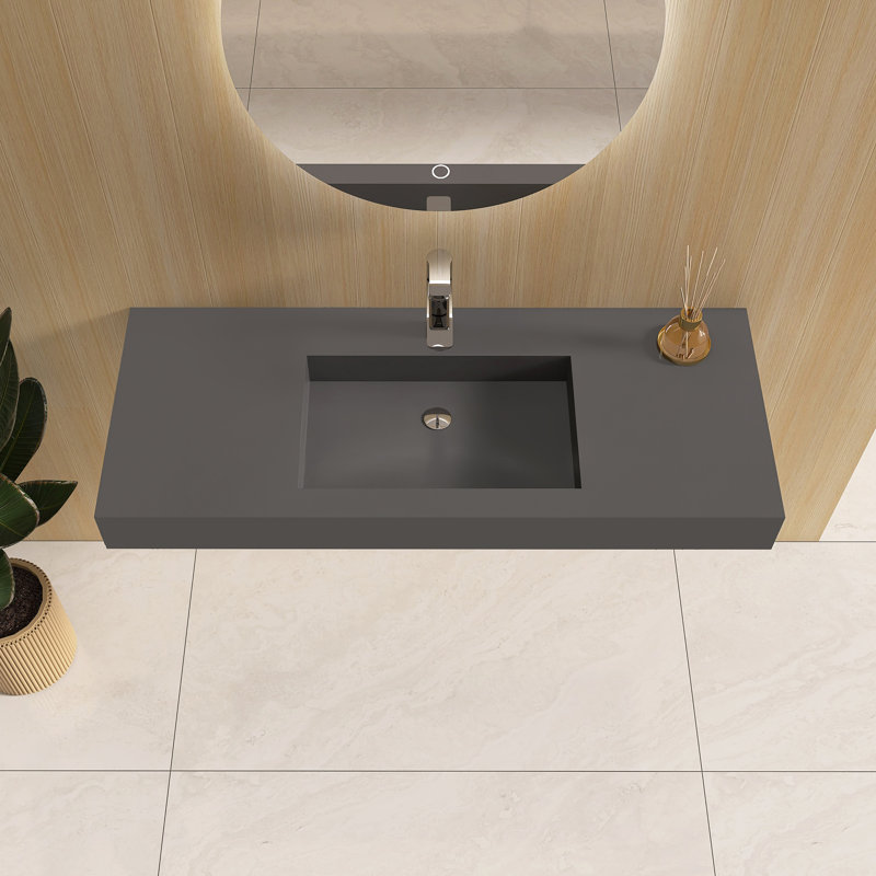 47'' Wall Mounted Bathroom Sink Solid Surface Sink, Gray