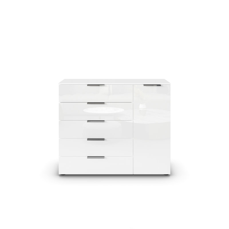 Flipp 5 - Drawer Chest of Drawers, Alpine White/White Glass/Chrome