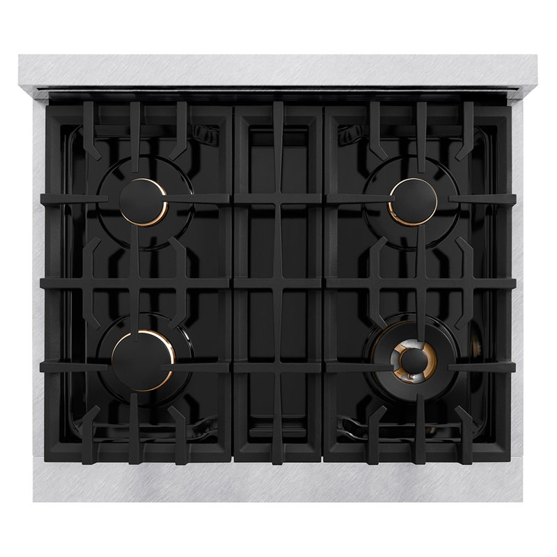 ZLINE Autograph Edition 30" Porcelain Rangetop with 4 Gas Burners in Fingerprint Resistant Stainless Steel and Gold Accents