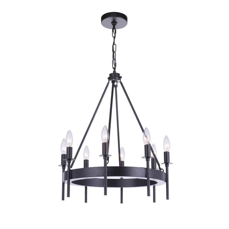 Retta 8 - Light Steel Wagon Wheel Chandelier, Black