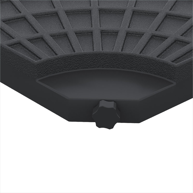 Base de parasol décalée en PEHD remplissable en noir classique avec assemblage en quatre pièces et roues intégrées