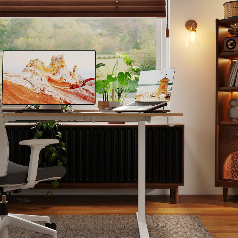 Bureau debout électrique en forme de L de 59 po, poste de travail d'angle à hauteur réglable avec préréglages de mémoire, table d'ordinateur ergonomique pour la maison et le bureau, norme américaine
