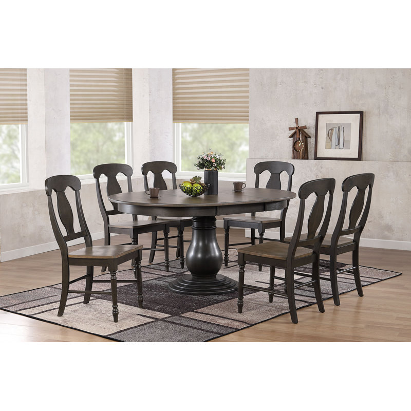 Ensemble de salle à manger extensible 5 pièces Lakessha, Gris / noir, Gris / noir, 7 pièces : 1 table, 6 chaises