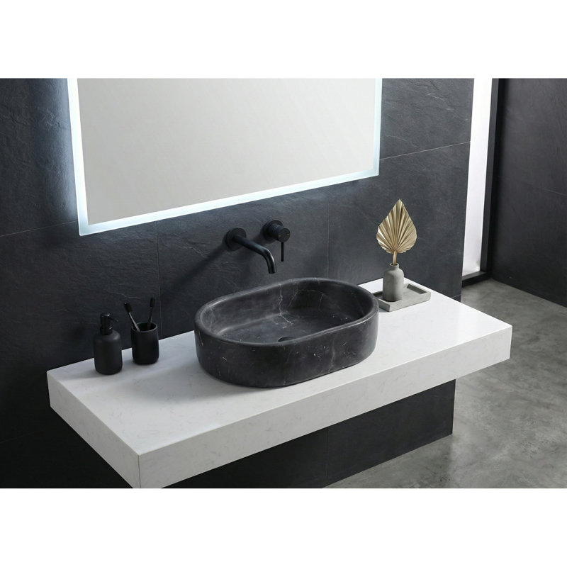 Roomfitters Marble Bathroom Vessel Sink, Natural Stone Countertop Wash Basin, Oval Matte Vanity Bowl, Dark Grey, Dark Gray