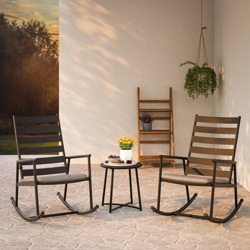 2 - Person Outdoor Rocking Wicker Conversation Set With Cushions, Gray/Black