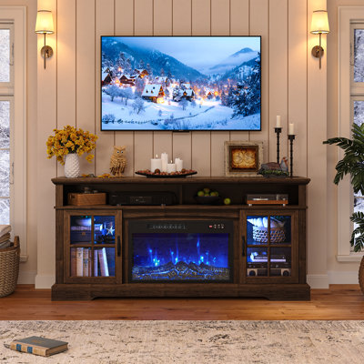 Fireplace Tv Stand For Tv Mid Century Modern Entertainment Center With 36" Electric Fireplace