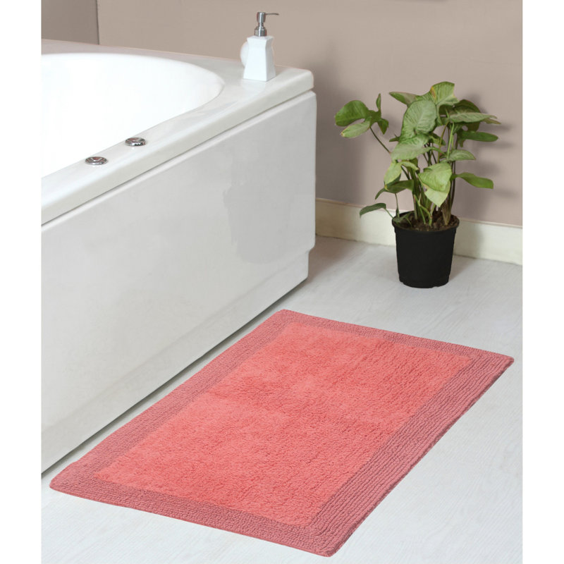 Bruss Luxury Solid Color Bath Rug Reversible, Coral, 21" W x 34" L