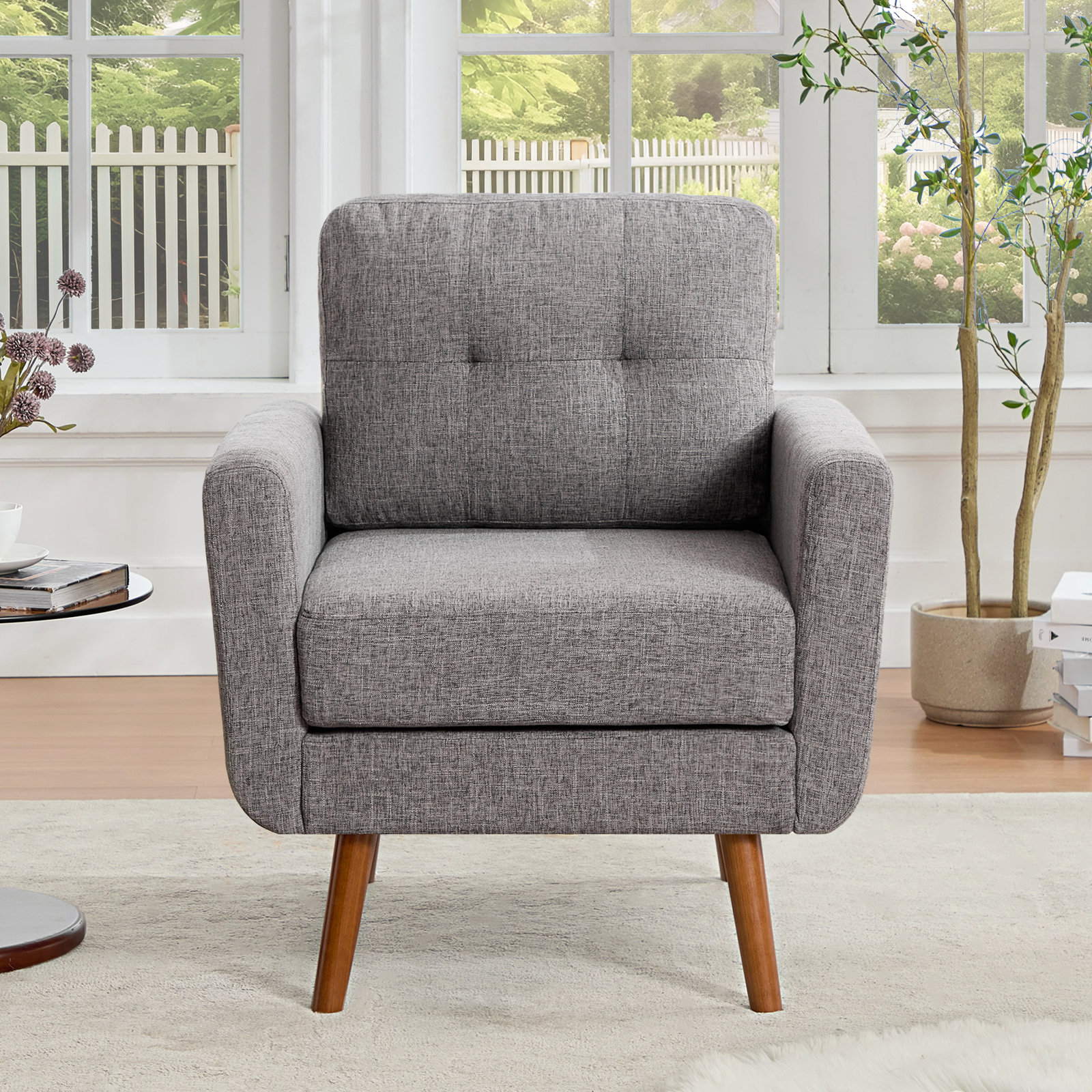 Estes Linen Armchair, Gray Linen