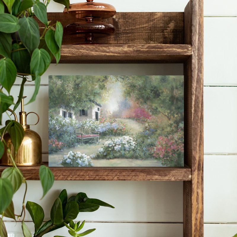 «Cottage Garden Path Organic Peaceful Rustic Cow Landscape Nature», art mural, H 12 po x l 18 po