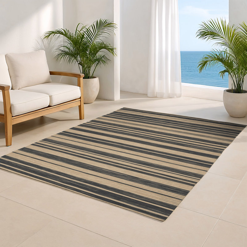 Tapis intérieur / extérieur brun HorizontalStripes, Rectangulaire 3 pi x 5 pi