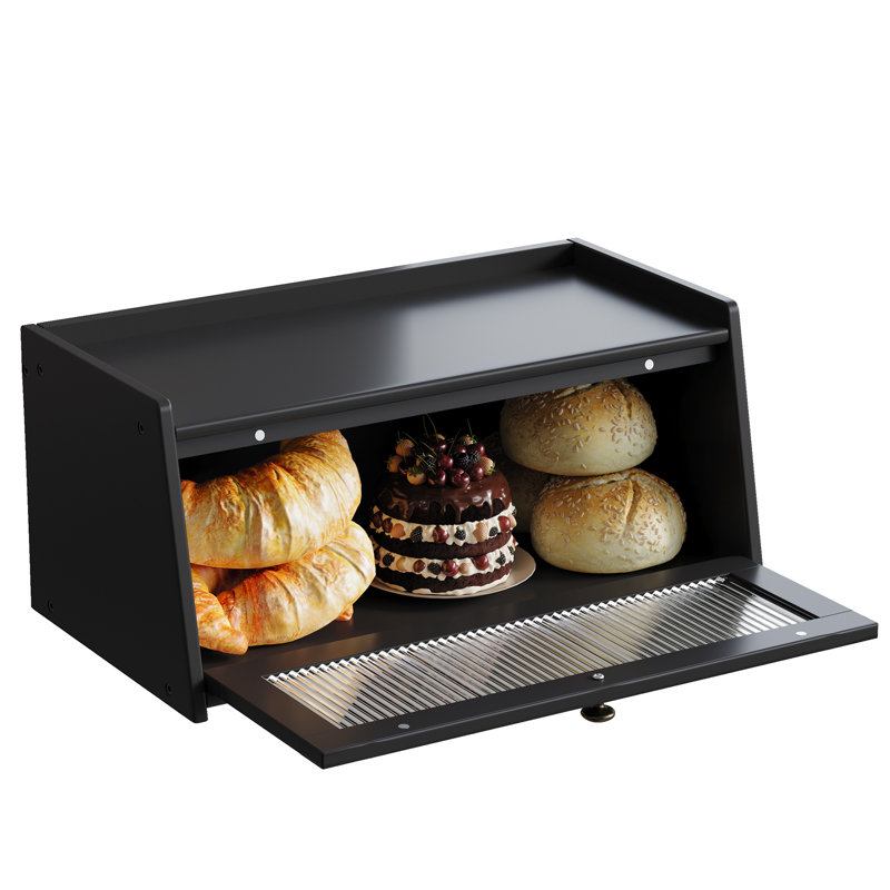 Bamboo Food Storage Container Bread Box For Kitchen Counter , Black