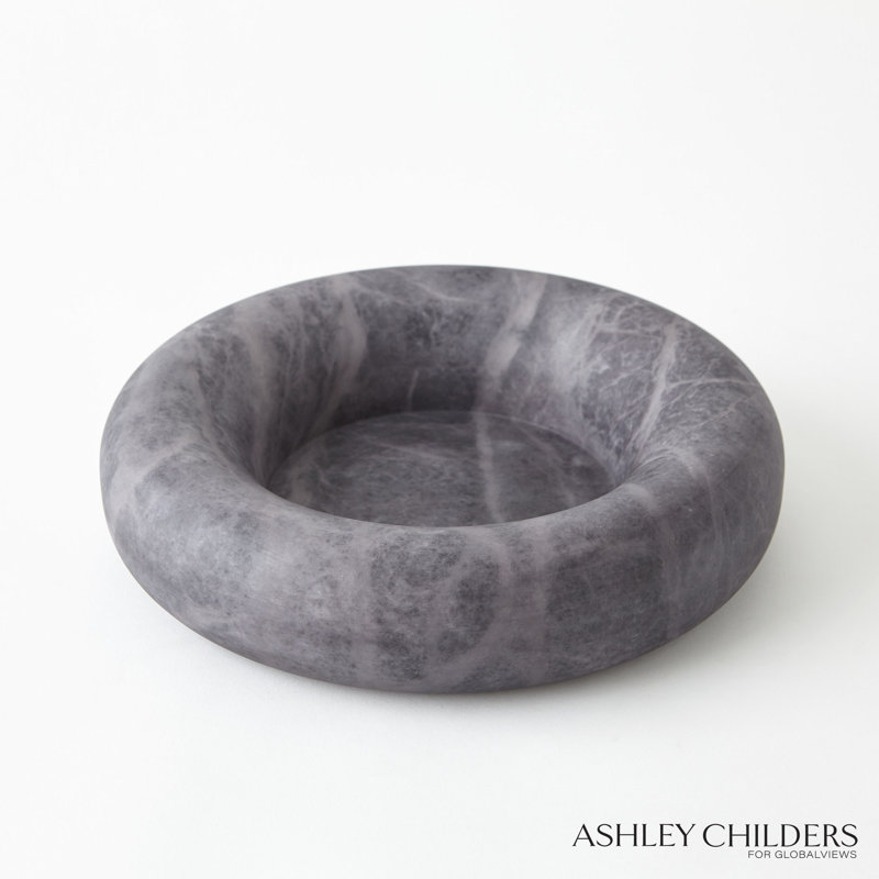 Alabaster Ring Bowl-Grey-Tall, Gray