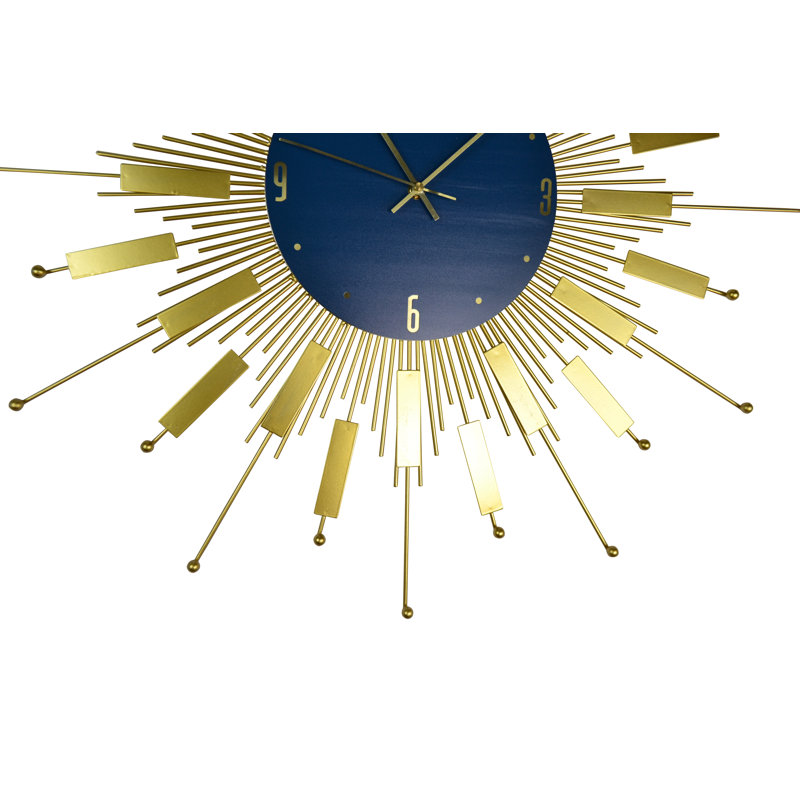 Très grande horloge murale ronde style Mid-Century avec tiges et pointes