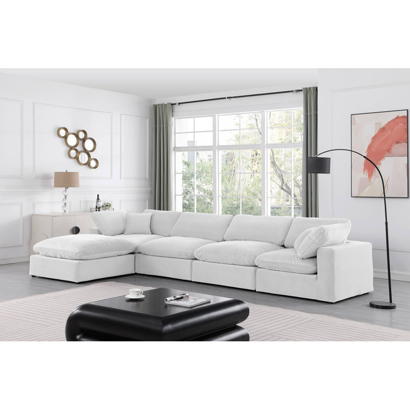 Hinesh Velvet L-Shaped Sectional Reversible, Cream Velvet