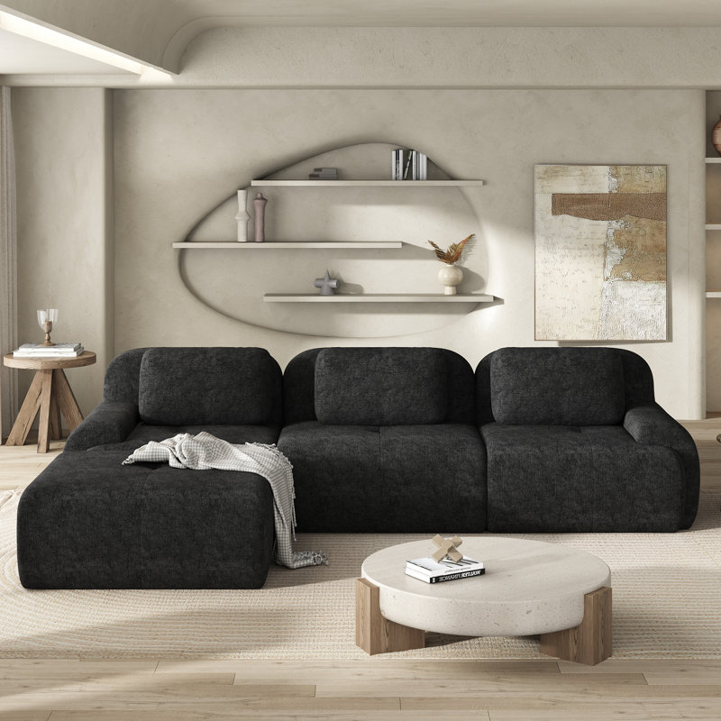 Canapé modulaire en L 120 po avec méridienne en L 120 po avec méridienne compressée sous vide, structure en mousse complète, assemblage facile