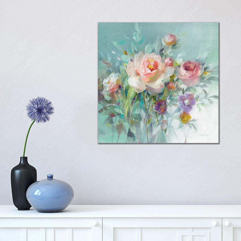 Summer Garden Roses by Danhui Nai - Wrapped Canvas Painting, 45.72 cm H x 45.72 cm W x 1.91 cm D