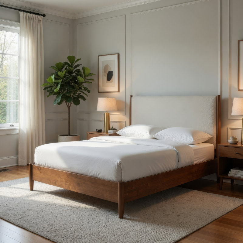 E.King Bed, Walnut/Beige, King