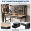 48" Adjustable Height Workbench with Drawer and LED Light, Rubberwood Top, Heavy-Duty Garage Workstation with Storage and Casters