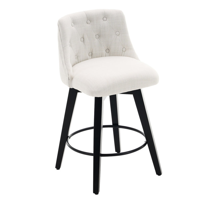 Tabourets de bar pivotants 25 po de 25 po - Structure moderne en bois massif avec revêtement en lin et dossier à boutons. Pivotement silencieux à 360 °, pieds réglables. Teinture - pour îlot de cuisine, petit-déjeuner ou pub à domicile. Revêtement blanc
