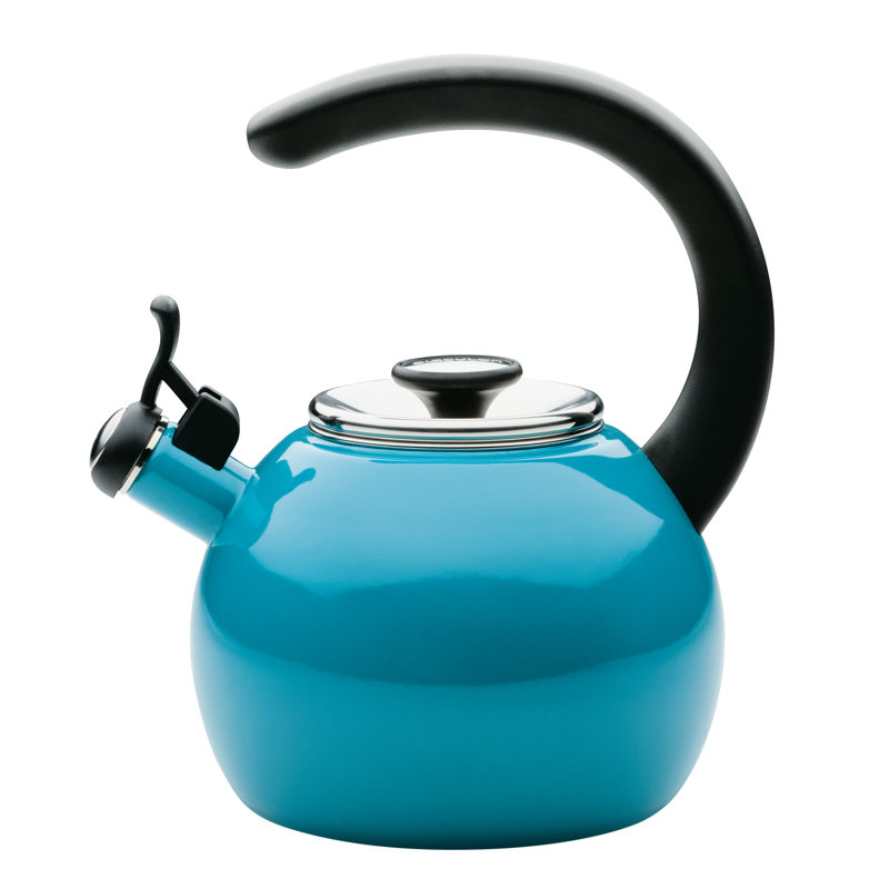 Turquoise Enamel Steel Whistling Teakettle with Flip-Up Spout, 2-Quart