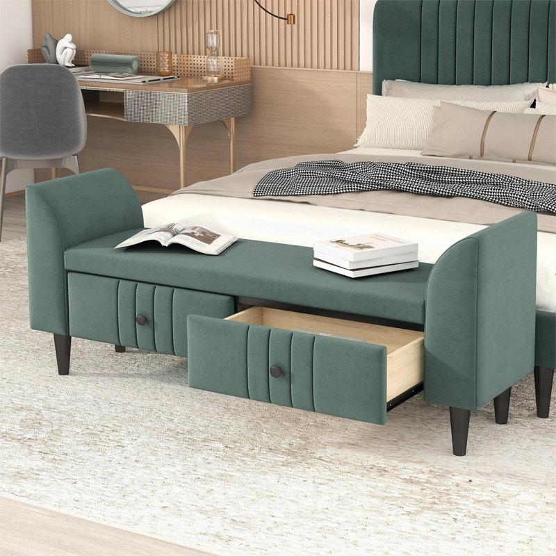 Edriana Velvet Upholstered Storage Bench, Green