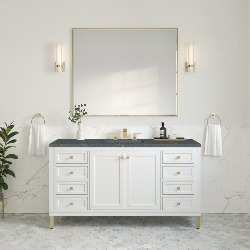 Chicago 60'' W Double Vanity, Glossy White, Parisien Bleu, 8" Widespread