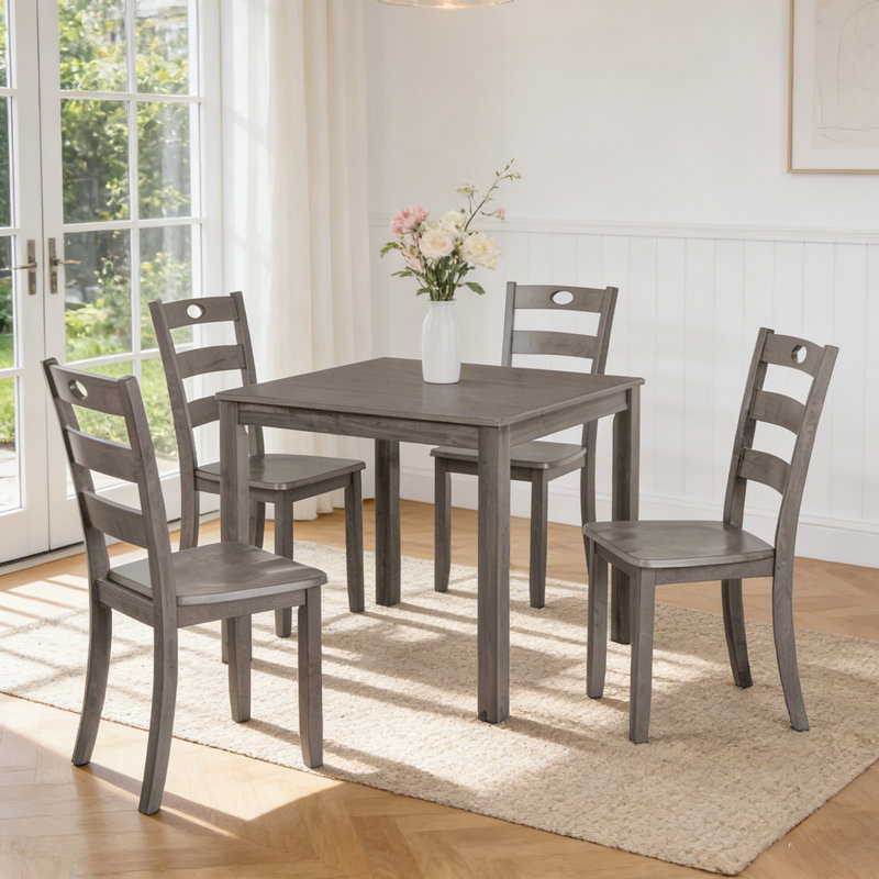 4 - Person Modern Solid Wood Square Dining Table Set, Gray