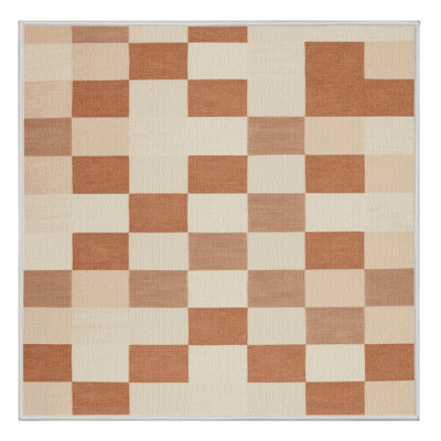Machine Washable Checkered Beige Area Rug