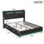 EU Double & King Faux Leather Ottoman Bed with Dual-Zone LED & Charging Shelf, Black PU Floating Storage Bed, 140/160x200cm-1089344644