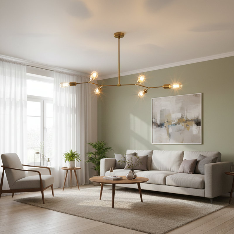 Lustre spoutnik moderne à 6 lumières, Doré