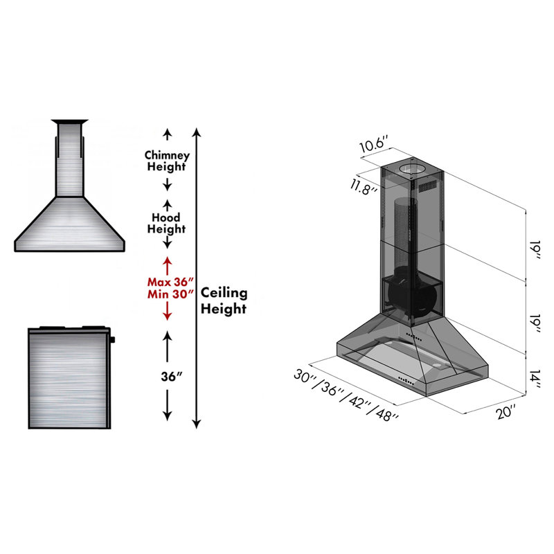 48" Professional 500 CFM Ducted Island Range Hood in Brushed Stainless Steel