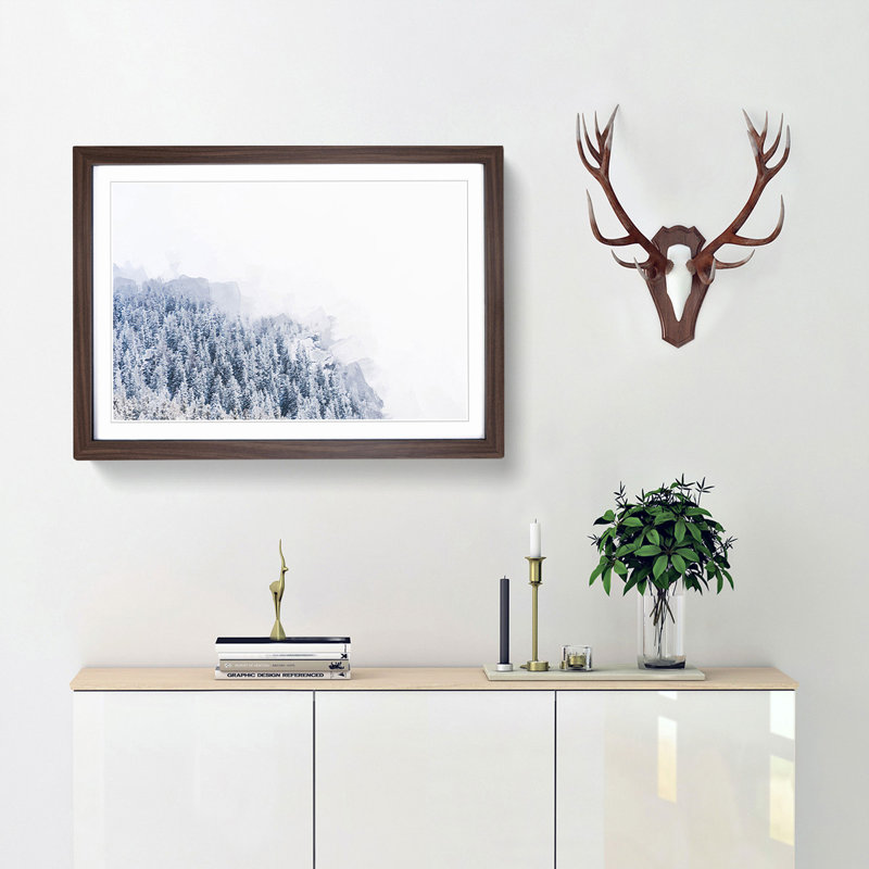 Misty Mountains in Switzerland - Picture Frame Graphic Art Print, 27cm H x 36cm W x 2cm D, Walnut Framed