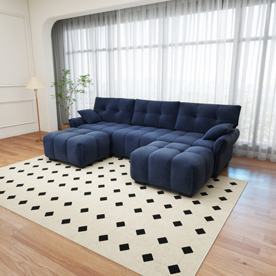 Ensemble de canapé 3 places avec repose-pieds et coussins décoratifs, structure robuste en bois massif en tissu chenille texturé élégant