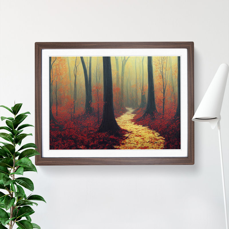 Mind Blowing Autumn Forest - Single Picture Frame Painting, 25cm H x 34cm W x 2cm D, Walnut