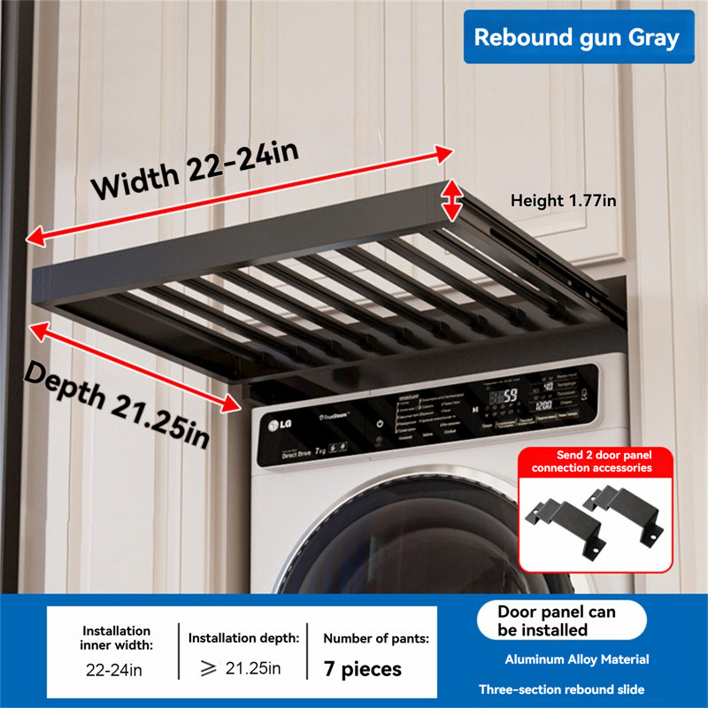 Above-Dryer Retractable Laundry Rack - Hidden Pull-Out Garment System, 1.77" H x 22" W x 21.25" D