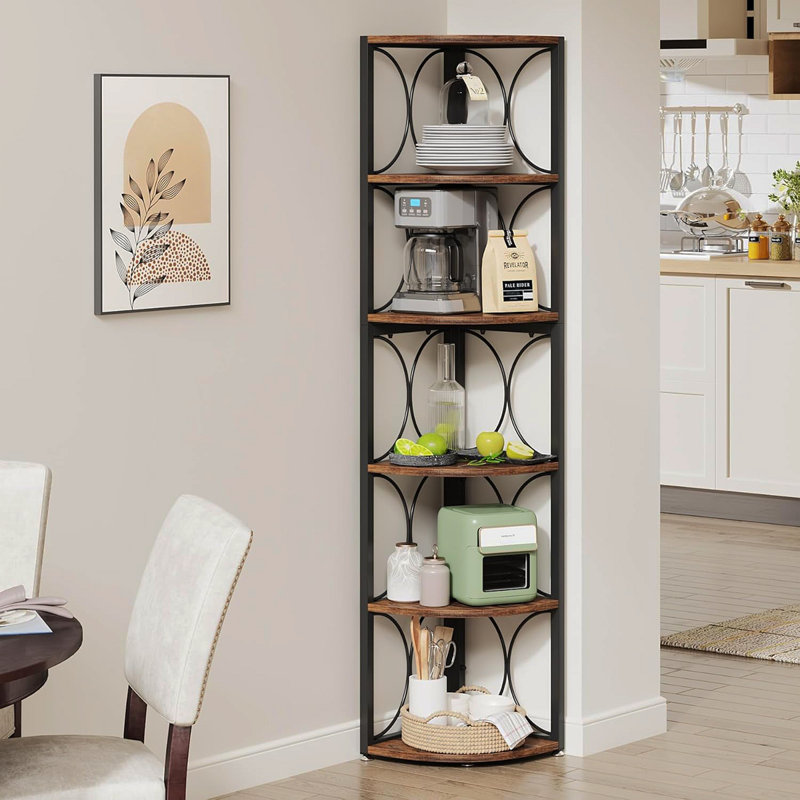 Étagère de rangement 66,13 po de hauteur à 6 niveaux de style brun rustique pour tablettes de salon, petit espace