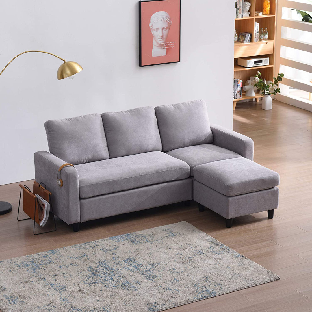 Brayden Studio Ecksofa Aves Polsterfarbe: Hellgrau