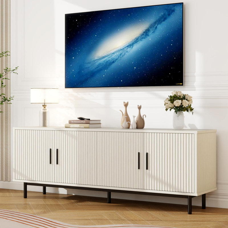 70" All-In-One Stable TV Stand | Fits Tvs Up To 80" - Storage & Cleaning-Friendly (White), White