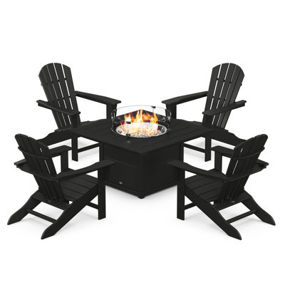 Palm Coast 5-Piece Adirondack Chair Conversation Set with Fire Pit Table