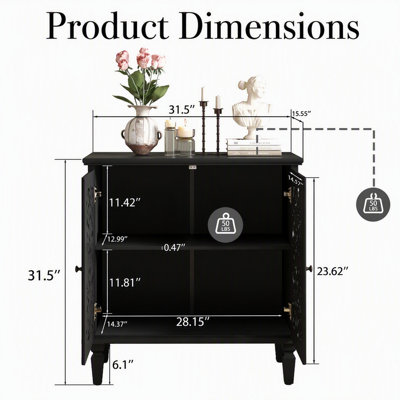 Buffet d'appoint vintage sculpté à motifs floraux symétriques, à deux portes, avec étagère réglable et pieds en bois massif, bleu antique, idéal pour le salon ou l'entrée.