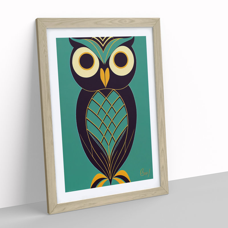 Owl in Technicolour No.2 Abstract - Framed Print, 34cm H x 25cm W x 2cm D, Oak