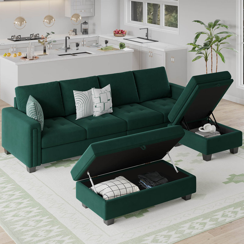 Canapé modulaire rembourré Shavera, Vert