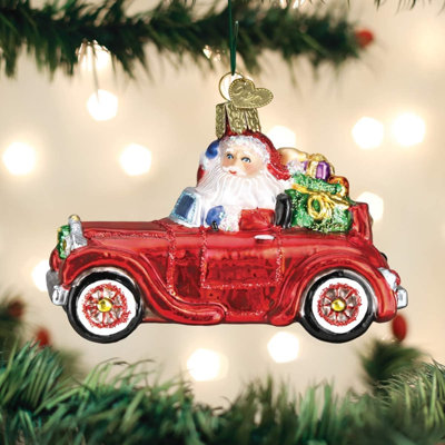 Old World Christmas Blown Glass Ornament for Christmas Tree, Santa In Antique Car