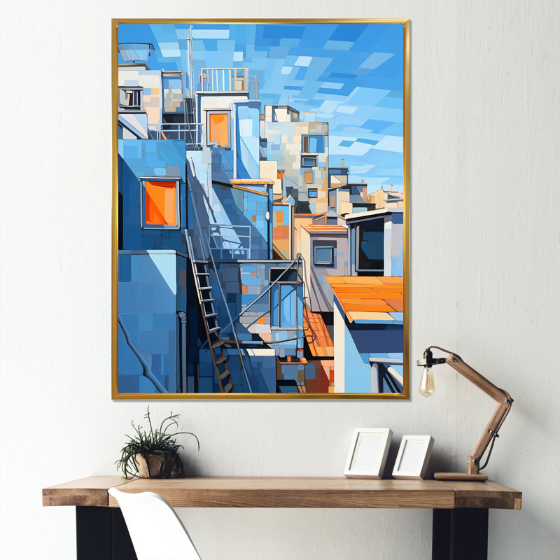 Village coloré au Mexique I - panneaux solaires, art mural, Cadre flottant doré, 40" H x 30" W